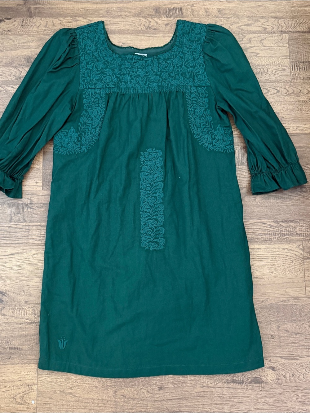 $168 J. Marie Ginny Floral Embroidered Shift Dress, Green, S Fits 4-6 - Picture 2 of 6